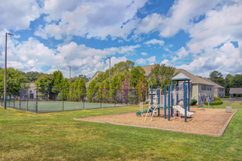 Playground area with swingset